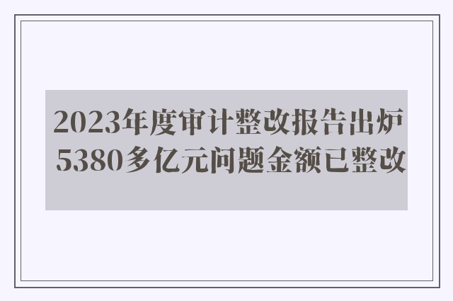 2023年度审计整改报告出炉 5380多亿元问题金额已整改