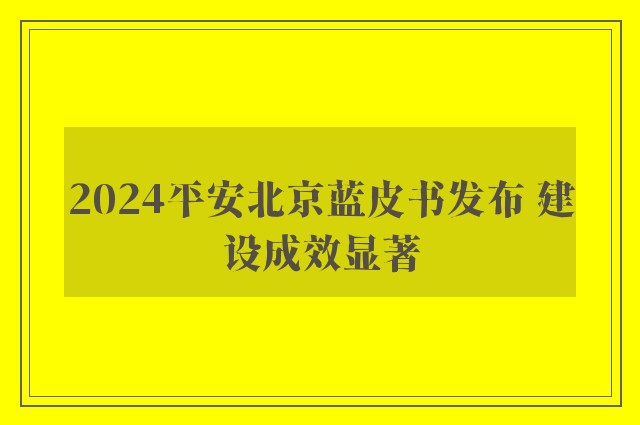 2024平安北京蓝皮书发布 建设成效显著