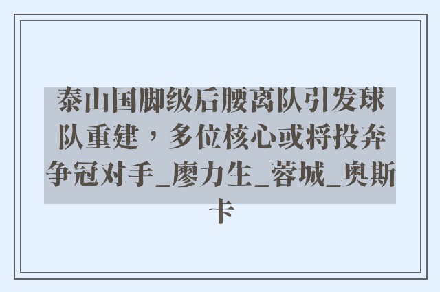 泰山国脚级后腰离队引发球队重建，多位核心或将投奔争冠对手_廖力生_蓉城_奥斯卡