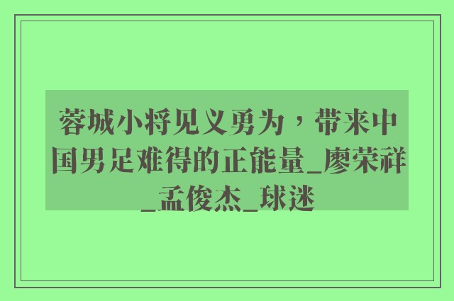 蓉城小将见义勇为，带来中国男足难得的正能量_廖荣祥_孟俊杰_球迷