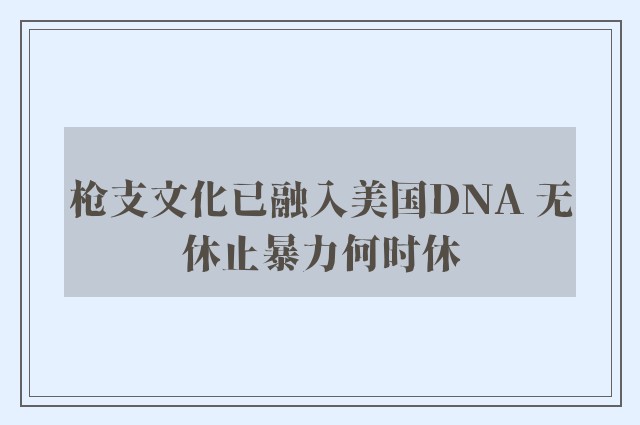 枪支文化已融入美国DNA 无休止暴力何时休