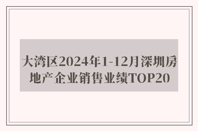 大湾区2024年1-12月深圳房地产企业销售业绩TOP20