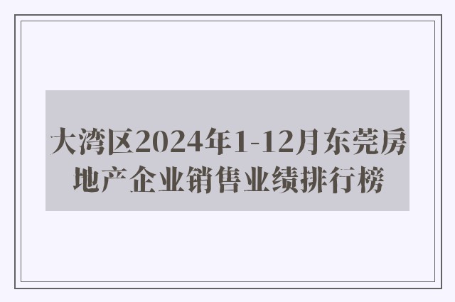 大湾区2024年1-12月东莞房地产企业销售业绩排行榜